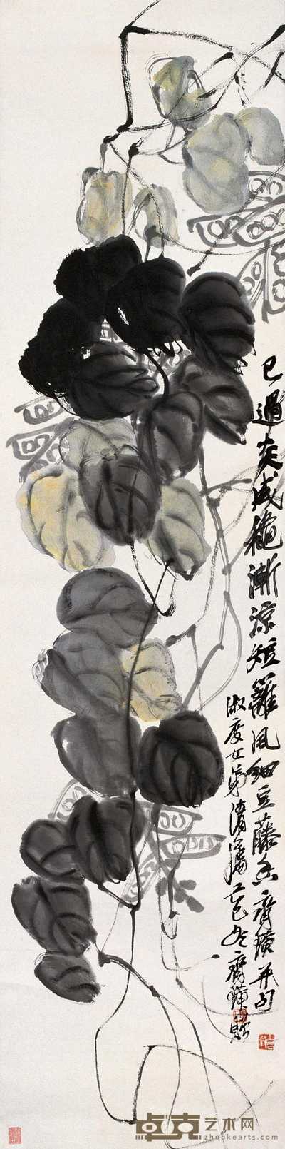 齐白石 1929年作 豆荚 立轴 134×33cm